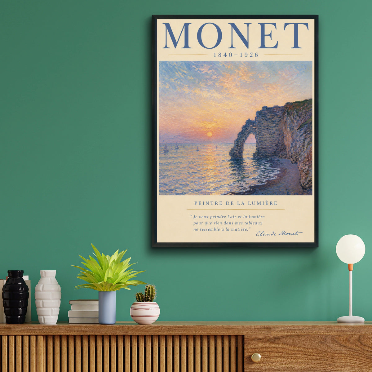 Monet Etretat Cliff Sunset Print, Impressionist Wall Art, French Coastal Poster