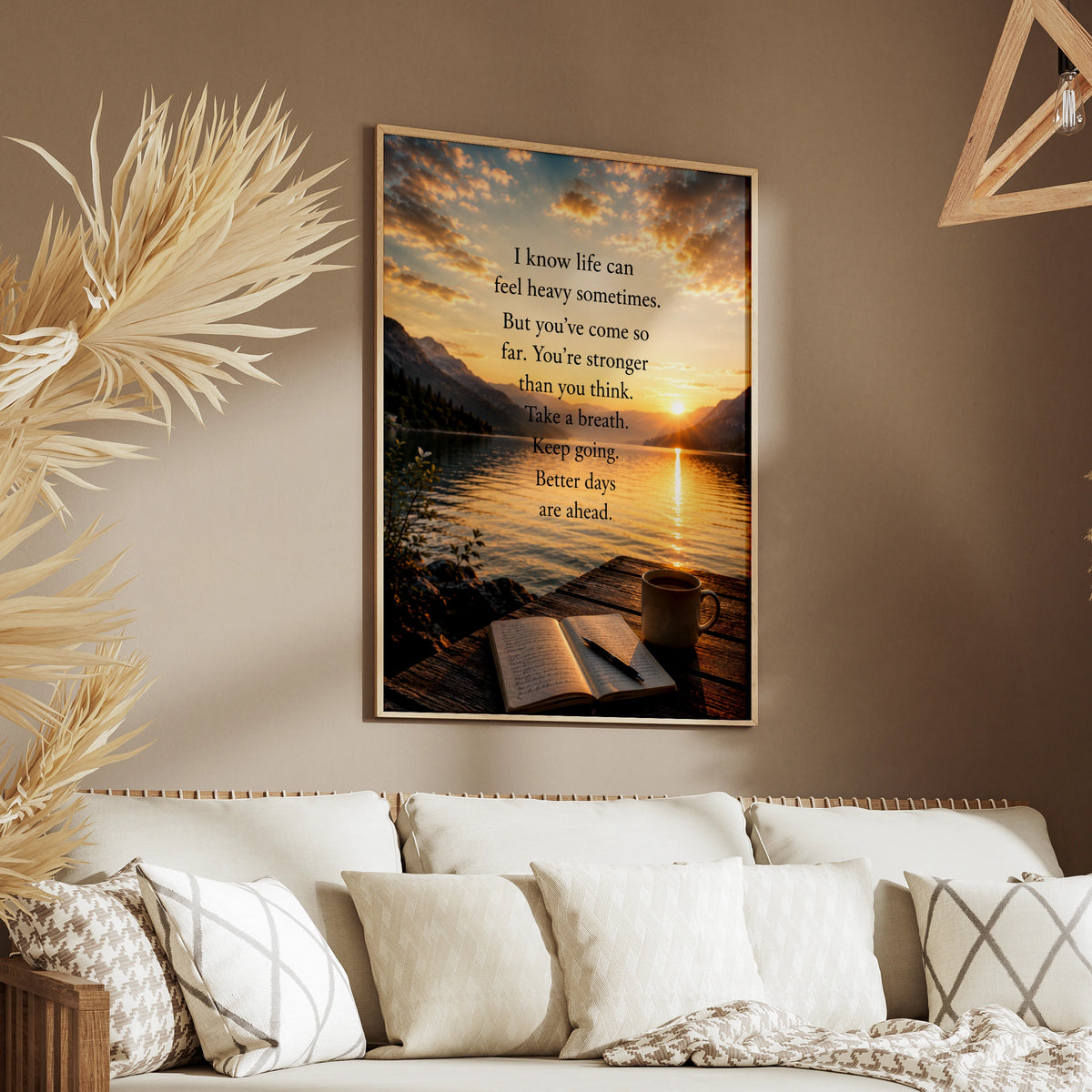 Better Days Ahead Motivational Quote Print, Sunset Lake Wall Art Poster