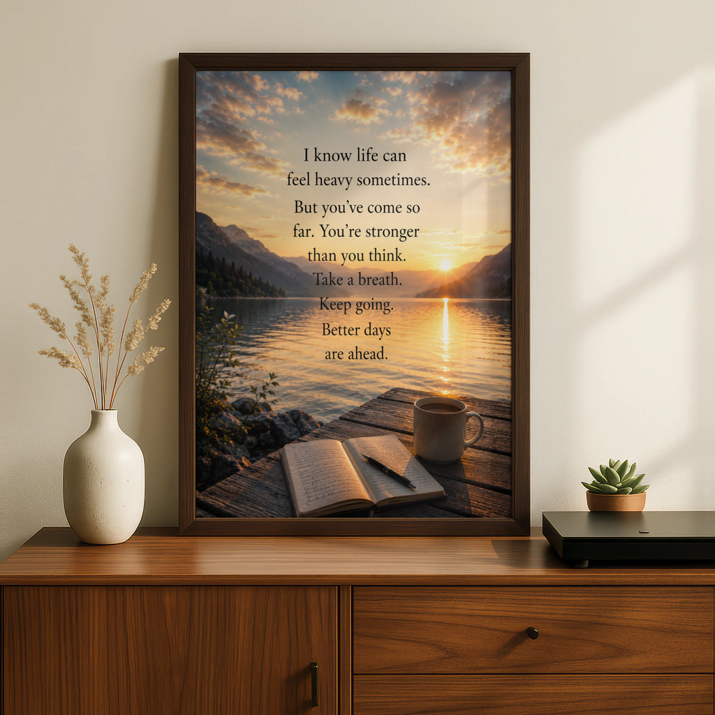 Better Days Ahead Motivational Quote Print, Sunset Lake Wall Art Poster