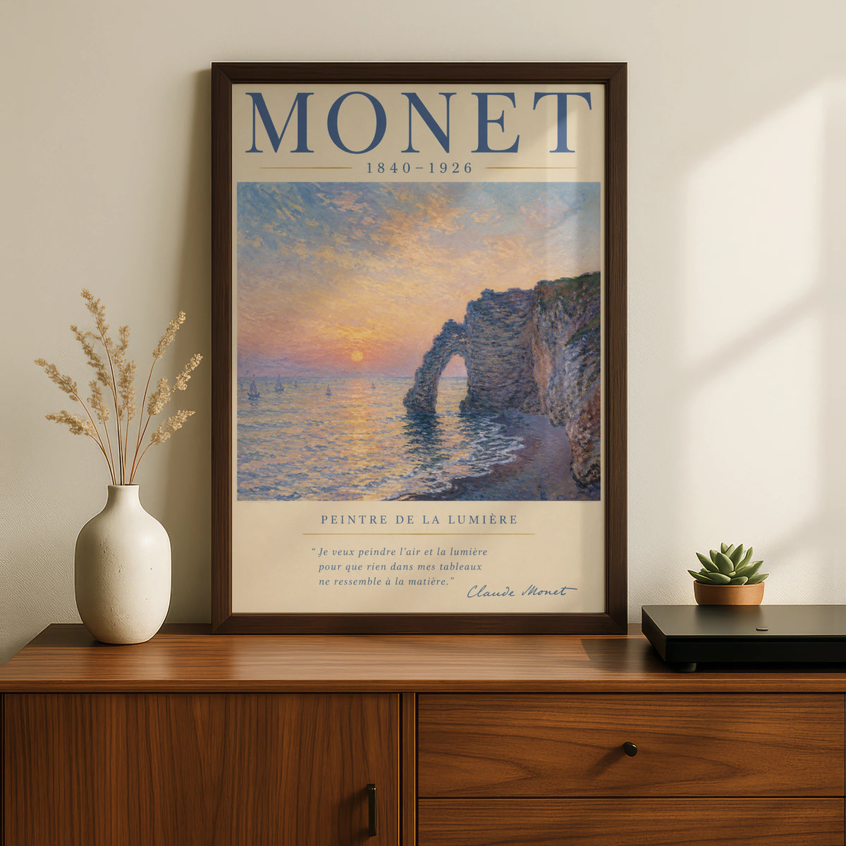 Monet Etretat Cliff Sunset Print, Impressionist Wall Art, French Coastal Poster