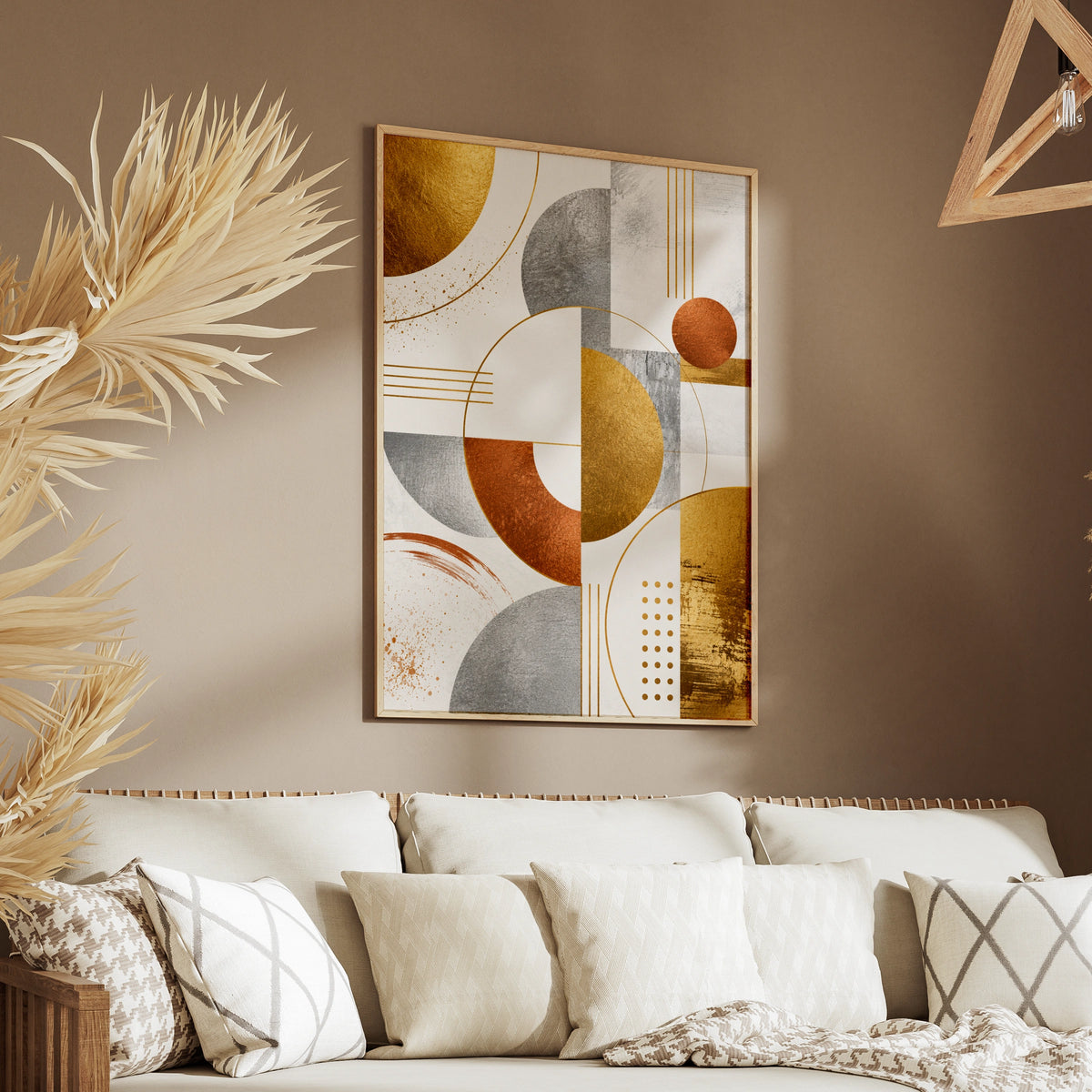 Metallic Abstract Geometric Art Print, Gold Silver Copper Circles, Modern Wall Art Poster