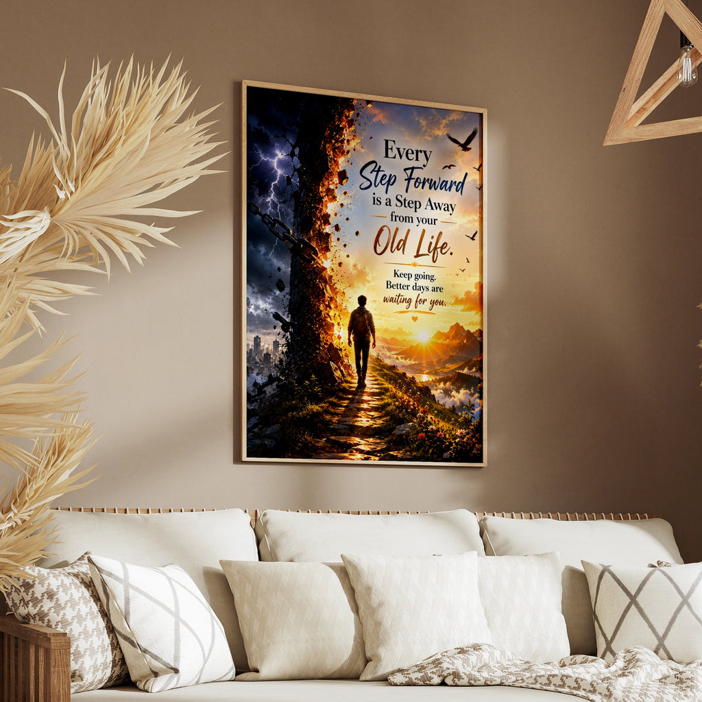 Step Forward Motivational Quote Poster, Inspirational Wall Art Print, New Chapter