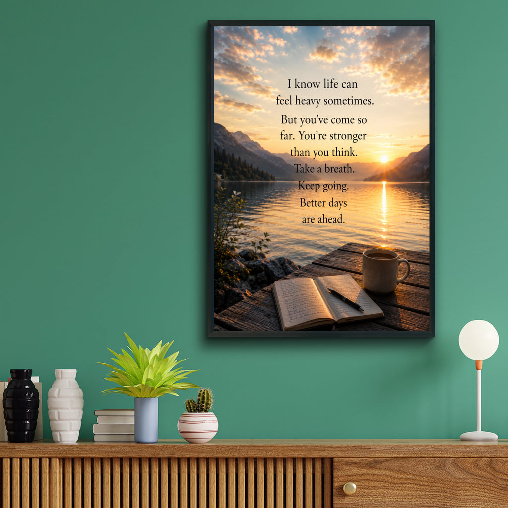 Better Days Ahead Motivational Quote Print, Sunset Lake Wall Art Poster
