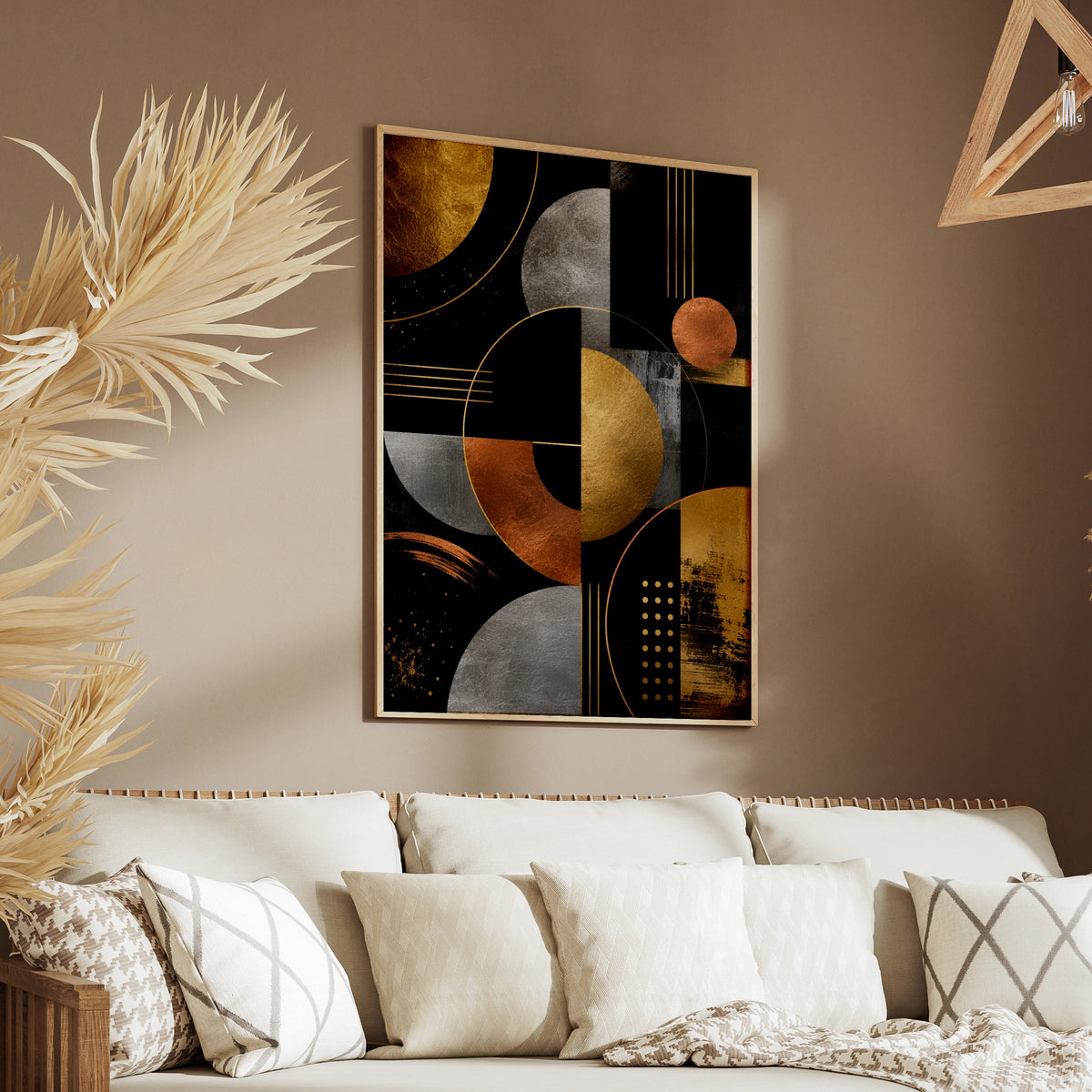 Metallic Abstract Geometric Art Print, Gold Silver Copper Black Modern Poster