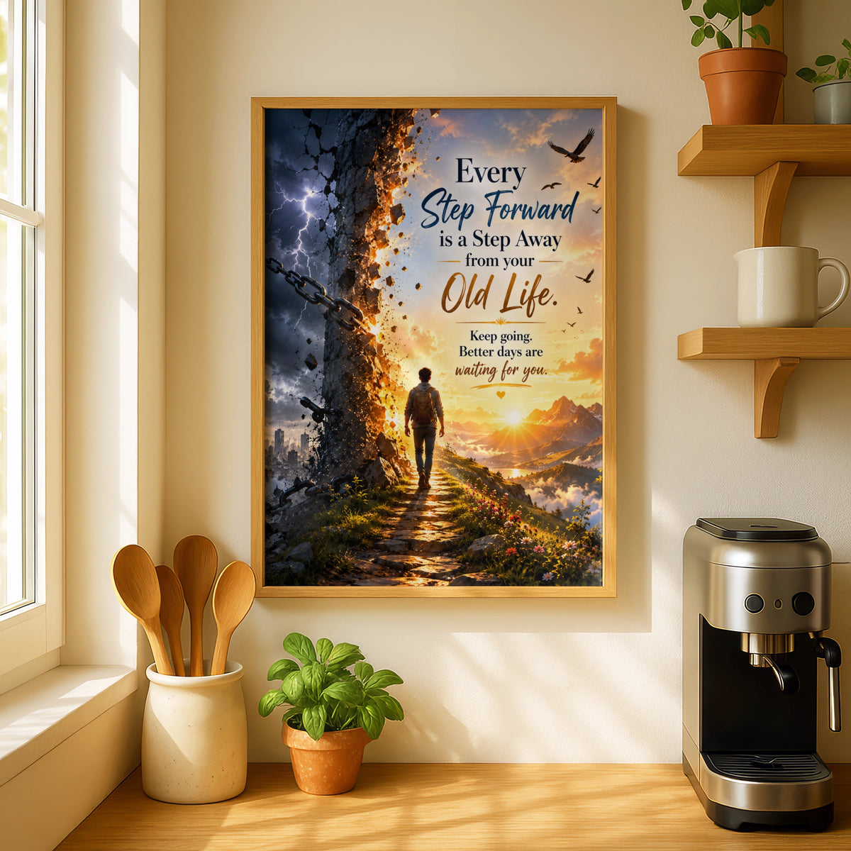 Step Forward Motivational Quote Poster, Inspirational Wall Art Print, New Chapter
