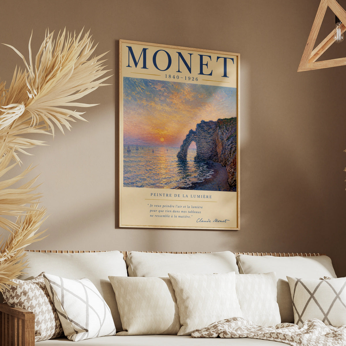 Monet Etretat Cliff Sunset Print, Impressionist Wall Art, French Coastal Poster