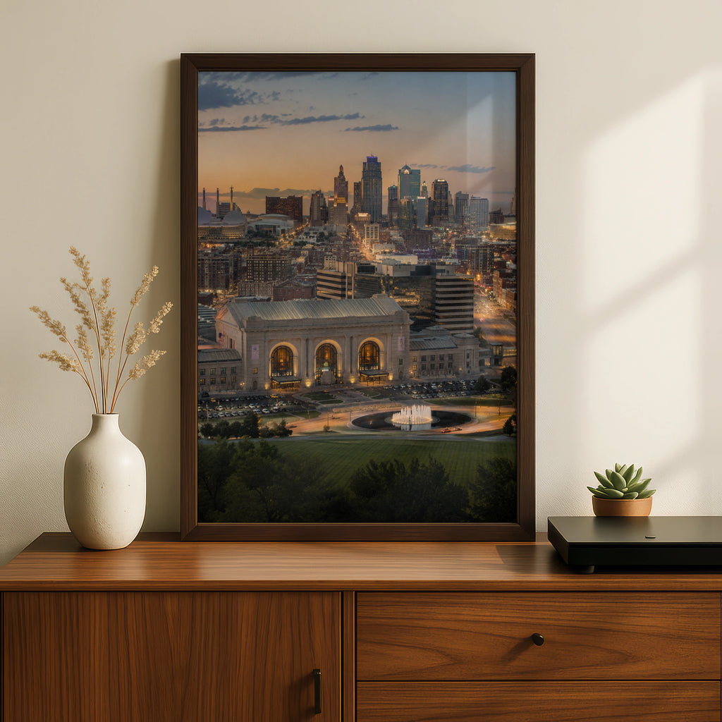 Kansas City Skyline Print, Union Station Sunset Poster, KC Wall Art, Missouri Gift