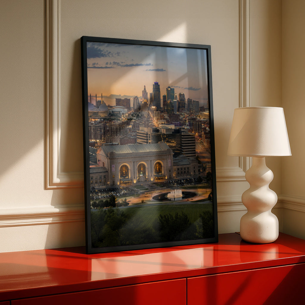 Kansas City Skyline Print, Union Station Sunset Poster, KC Wall Art, Missouri Gift