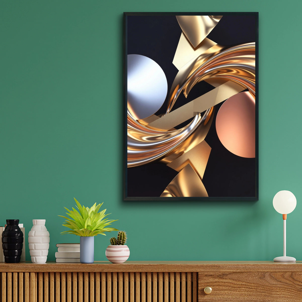 Metallic Abstract Wall Art, Gold Silver Rose Gold 3D Poster, Luxury Modern Print
