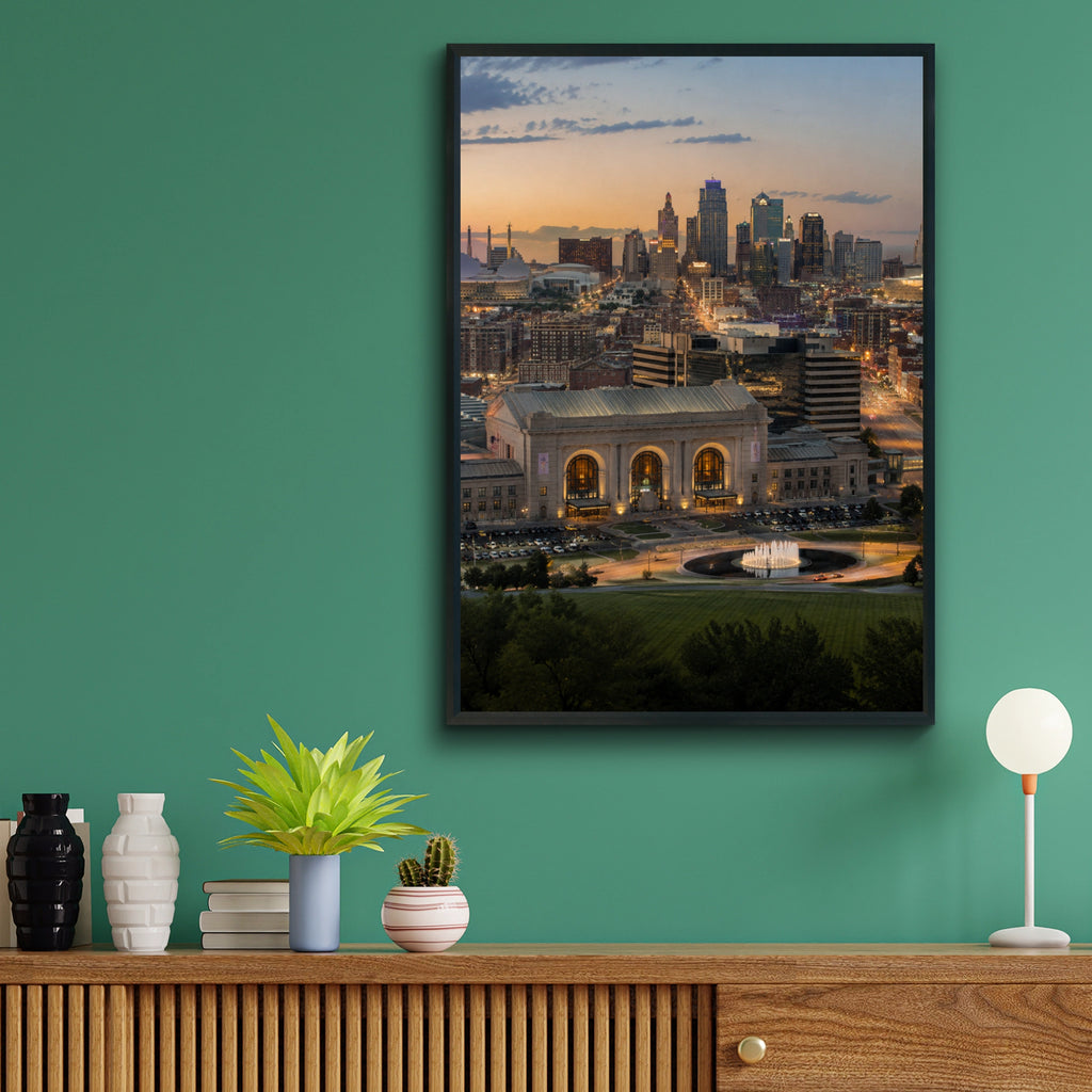 Kansas City Skyline Print, Union Station Sunset Poster, KC Wall Art, Missouri Gift