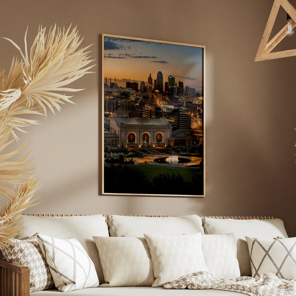 Kansas City Skyline Print, Union Station Sunset Poster, KC Wall Art, Missouri Gift