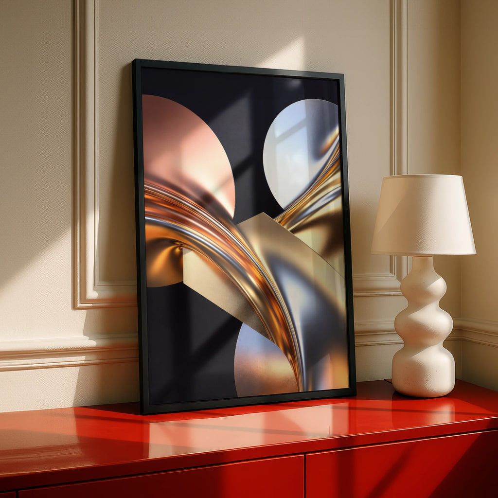 Metallic Abstract Art Print, Gold Silver 3D Poster, Luxury Modern Wall Decor