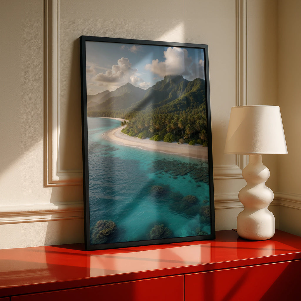 Tropical Beach Poster, Palm Tree Island Wall Art, Turquoise Ocean Print, Coastal Decor