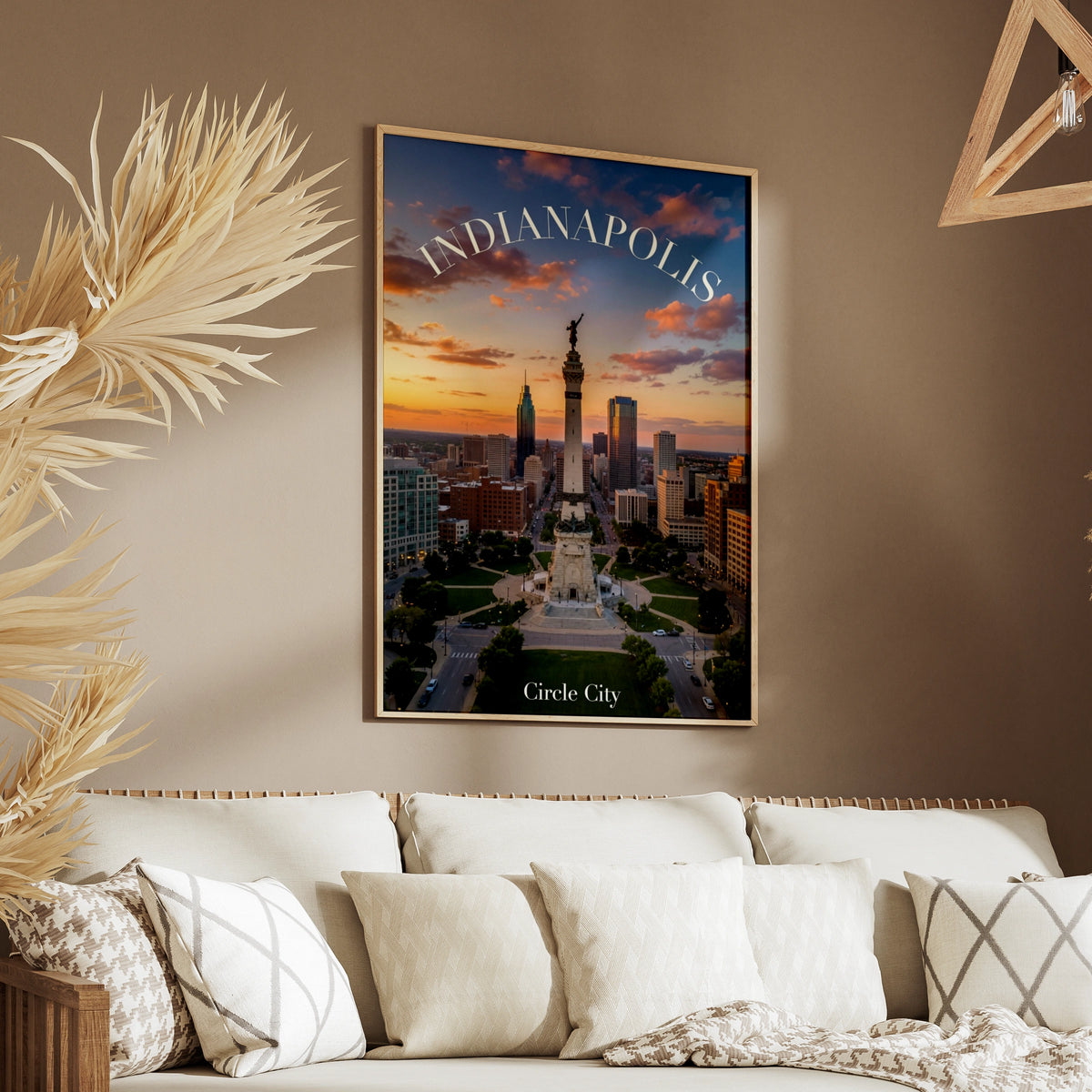 Indianapolis Poster, Circle City Skyline Wall Art, Indiana Monument Print, Sunset