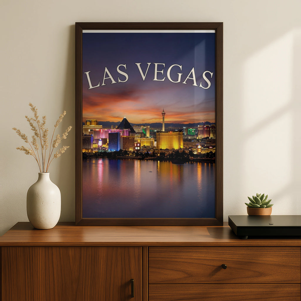 Las Vegas Skyline Poster, Nevada Strip Night Lights Wall Art, City Travel Print