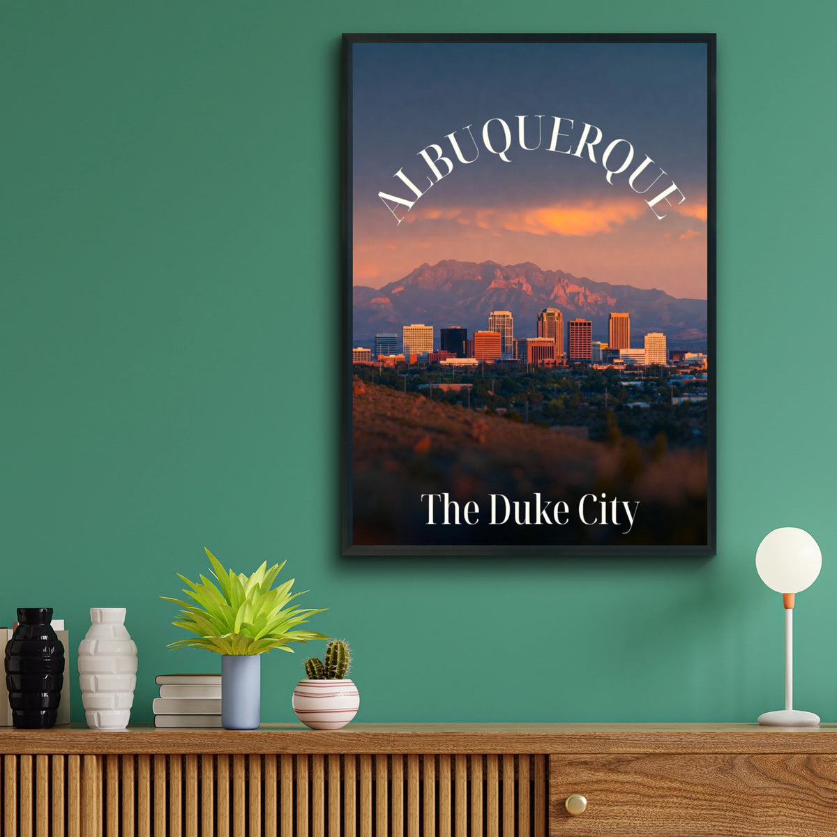 Albuquerque New Mexico Poster, Duke City Skyline Wall Art, Sandia Mountains Print