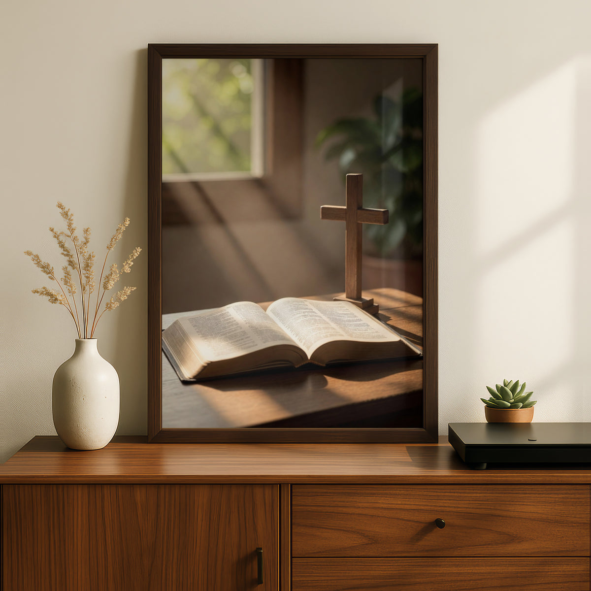 Bible and Cross Wall Art, Christian Poster, Faith Home Decor, Religious Print, Church Gift
