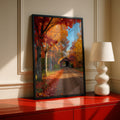 Fall Foliage Covered Bridge Poster, Autumn Country Road Wall Art, New England Nature Print