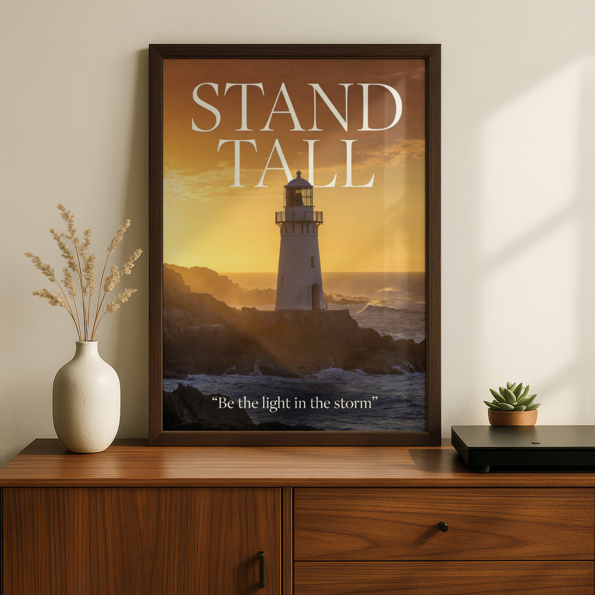 Stand Tall Lighthouse Motivational Poster, Be the Light in the Storm Quote Wall Art Print