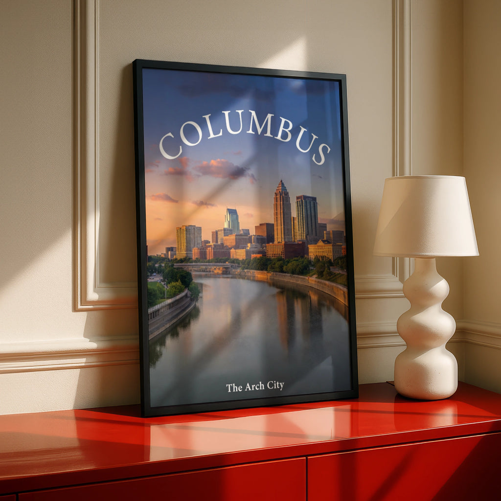 Columbus Ohio Skyline Poster, The Arch City Wall Art, Scioto River Sunset Print