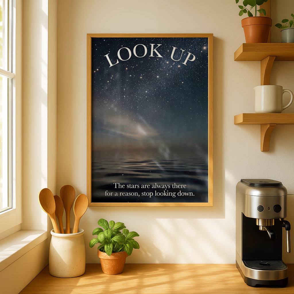 Look Up Starry Night Sky Motivational Quote Poster, Inspirational Wall Art Print