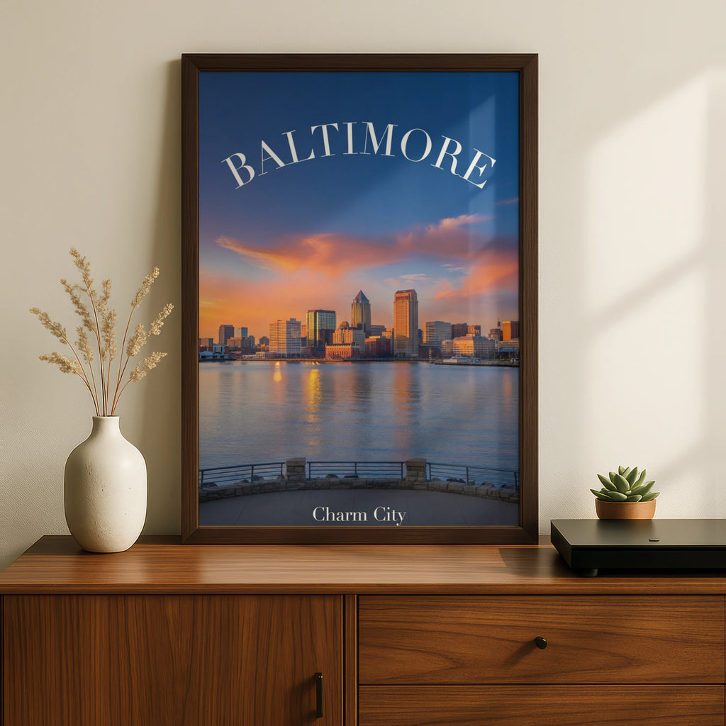 Baltimore Skyline Poster, Charm City Sunset Wall Art, Maryland cityscape print
