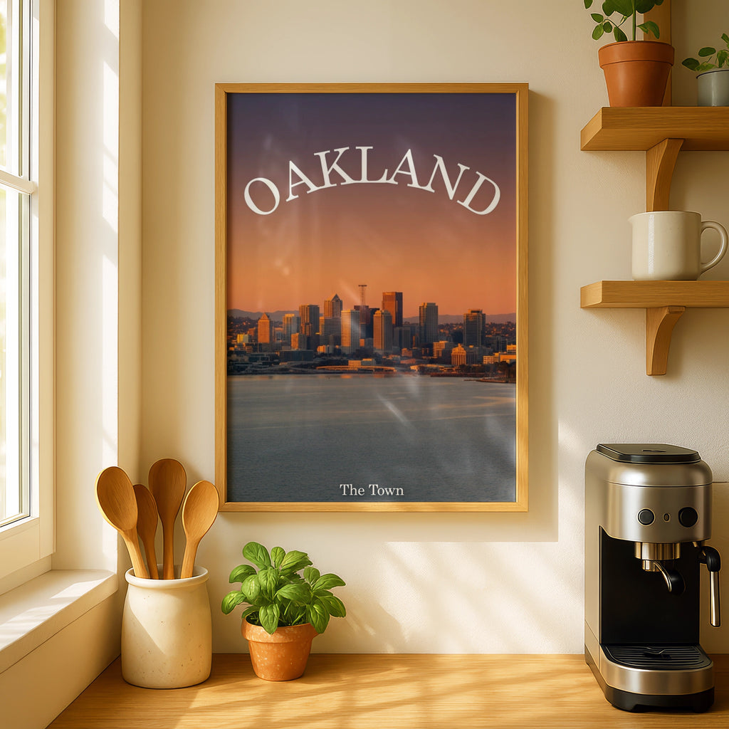 Oakland California Skyline Poster, The Town Sunset City Wall Art Print