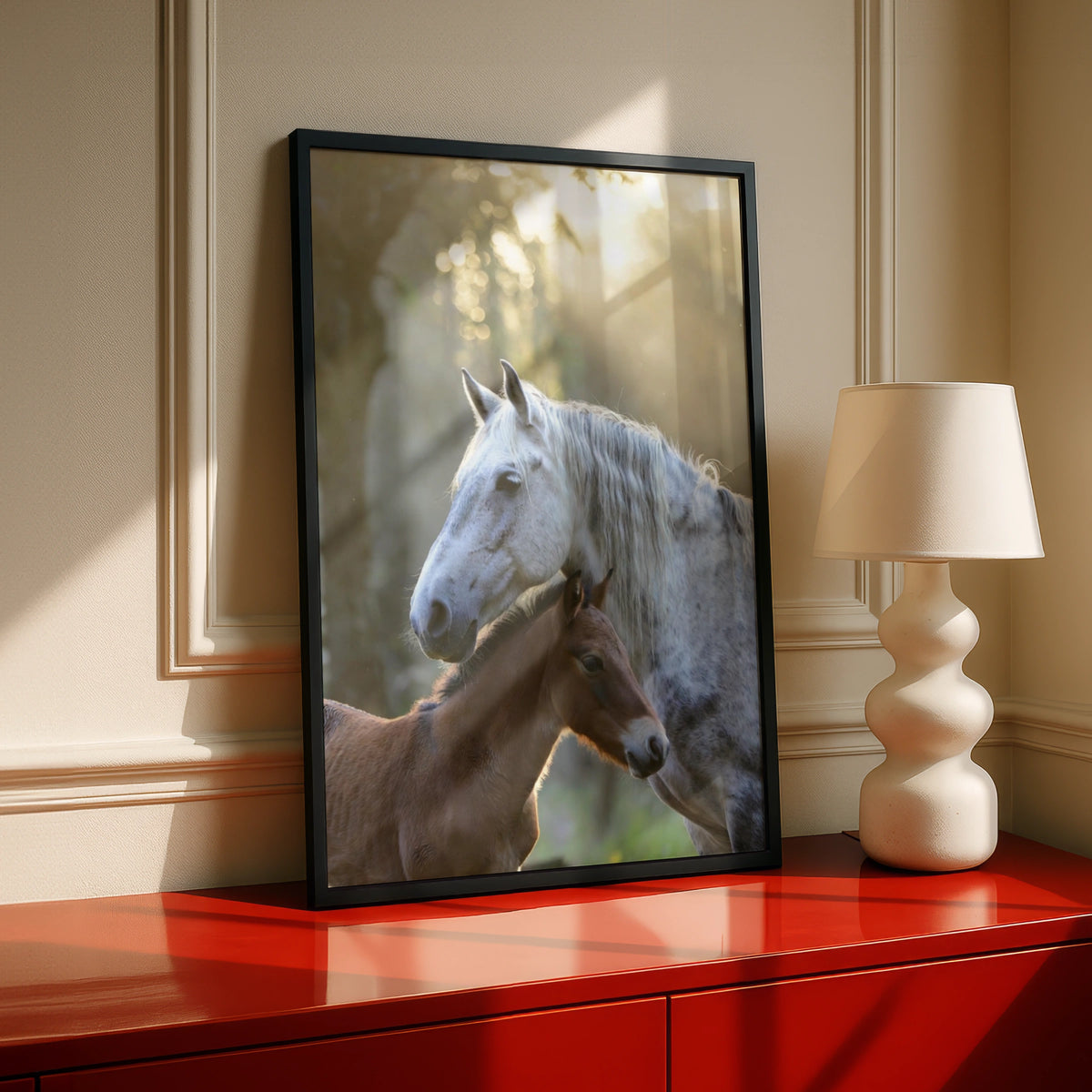 Mare and Foal Horse Poster, Dapple Gray Horse Wall Art, Mother Baby Horse Print