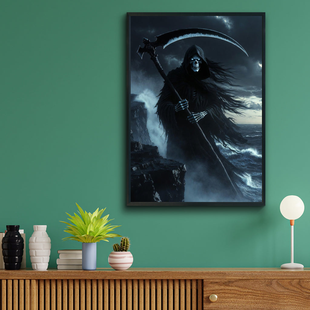 Grim Reaper Poster, Dark Fantasy Wall Art, Death Scythe Print, Gothic Horror Skull Decor