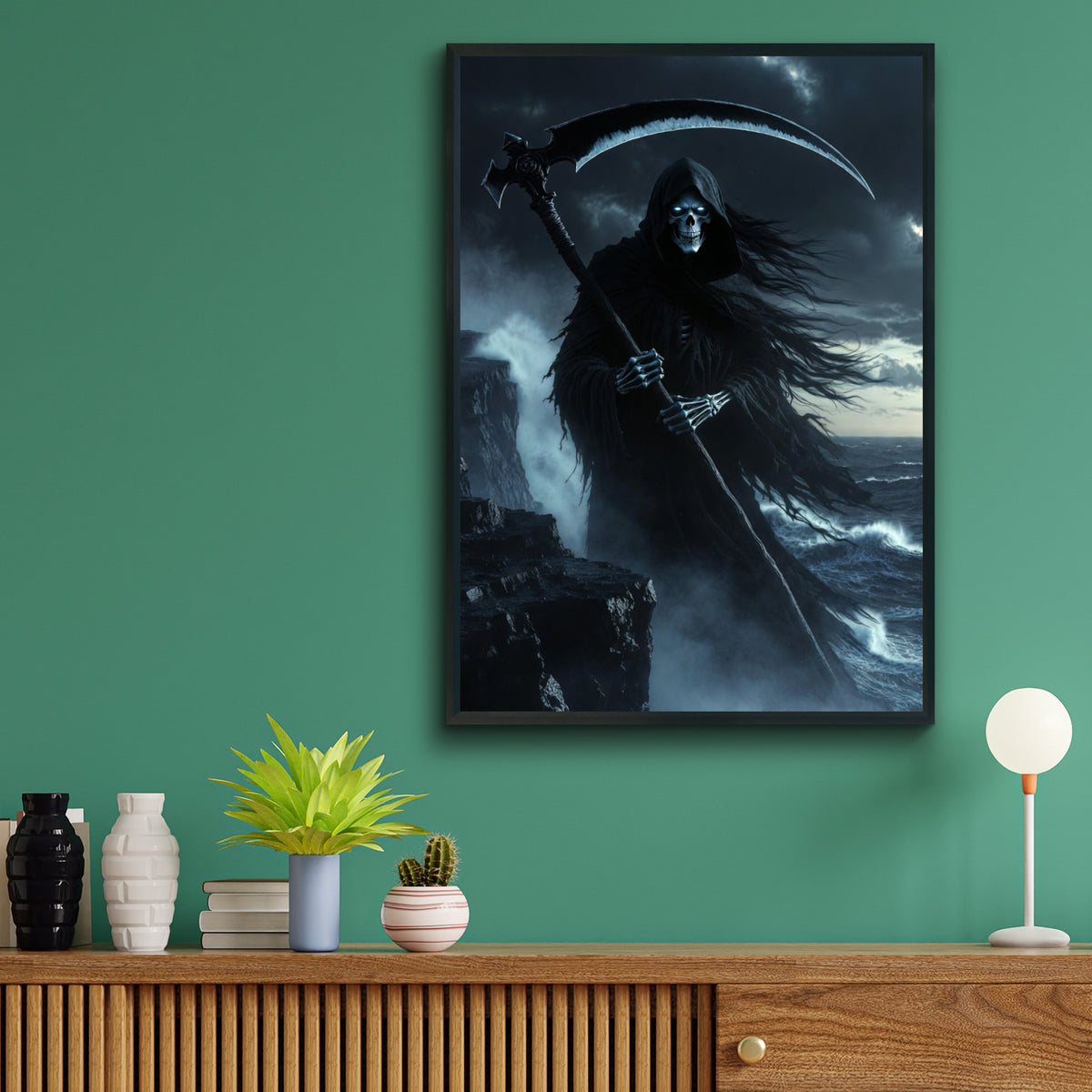 Grim Reaper Poster, Dark Fantasy Wall Art, Death Scythe Print, Gothic Horror Skull Decor