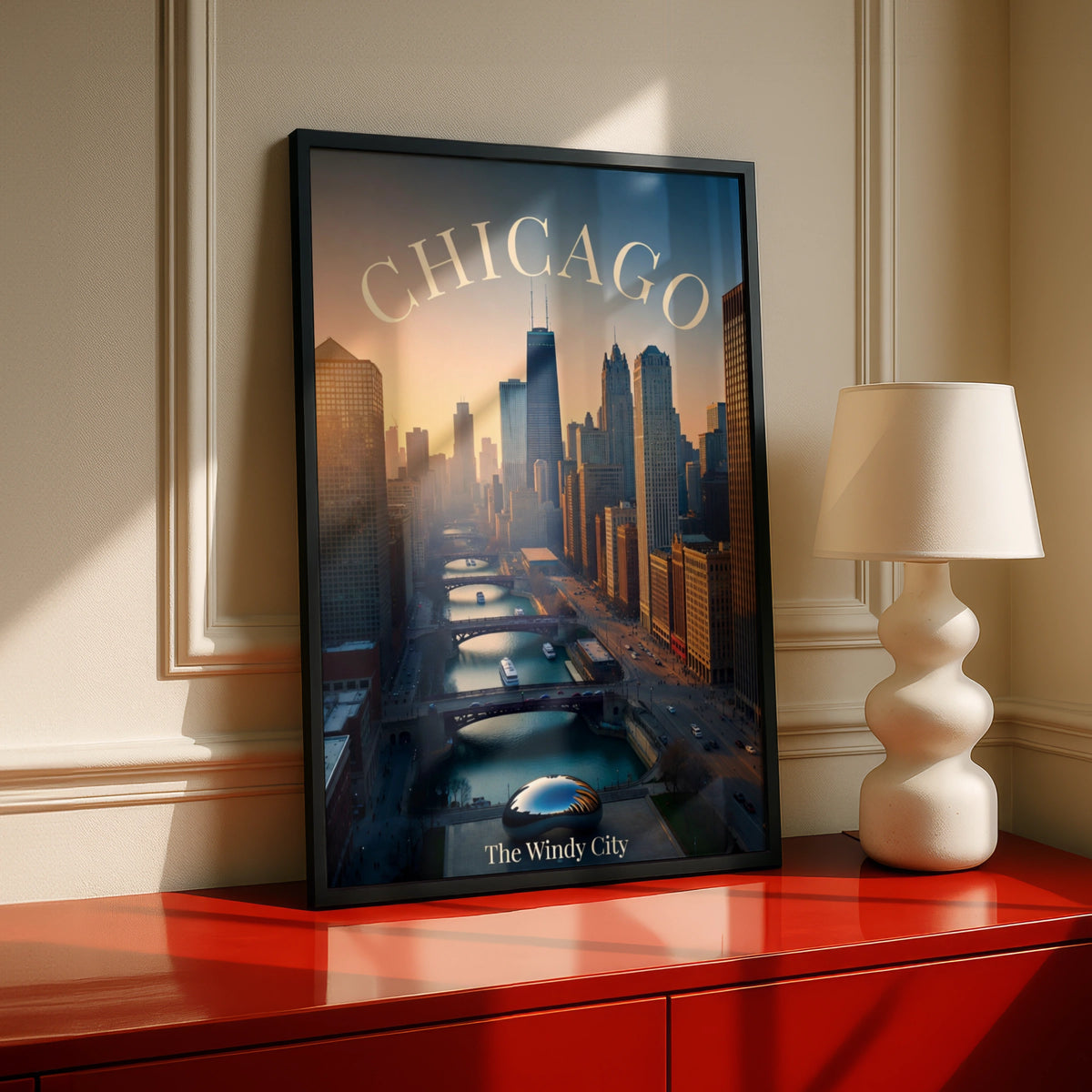 Chicago Skyline Poster, The Windy City Wall Art, Chicago River Print, Illinois