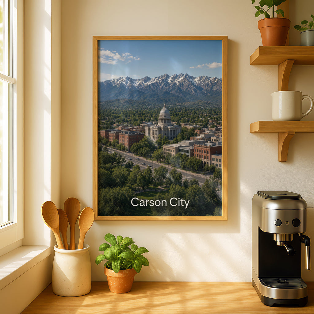 Carson City Nevada Poster, State Capitol Wall Art, Sierra Nevada Mountain Print, NV City