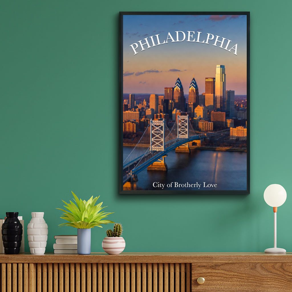Philadelphia Skyline Poster, City of Brotherly Love Wall Art, Philly Bridge Print