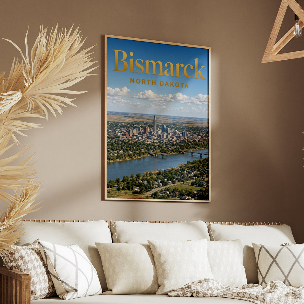 Bismarck North Dakota Poster, City Skyline Wall Art, Missouri River Print, ND Gift