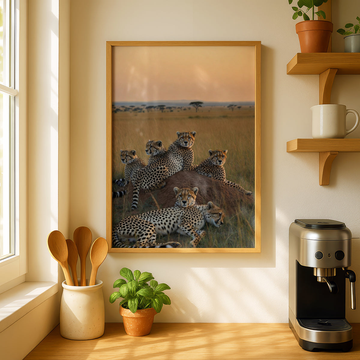 Cheetah Group on Savanna Poster, African Wildlife Wall Art, Safari Animal Print