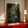 John 4:14 Bible Verse Poster, Scripture Wall Art, Christian Nature Print, Forest Waterfall