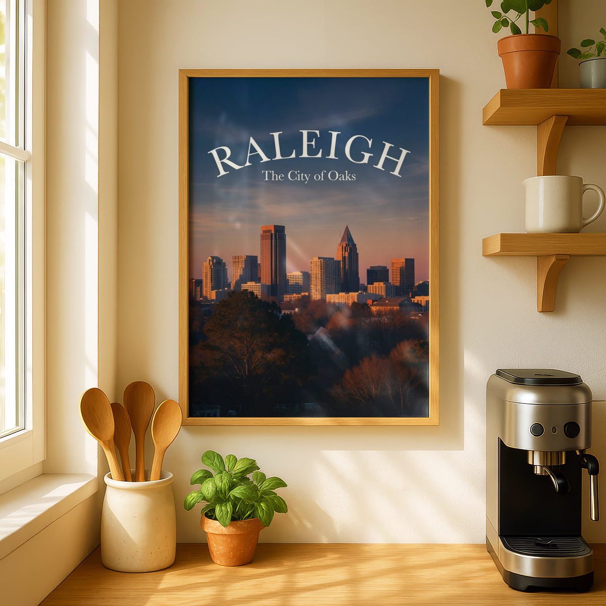 Raleigh North Carolina Skyline Poster, City of Oaks Sunset Wall Art, NC Gift