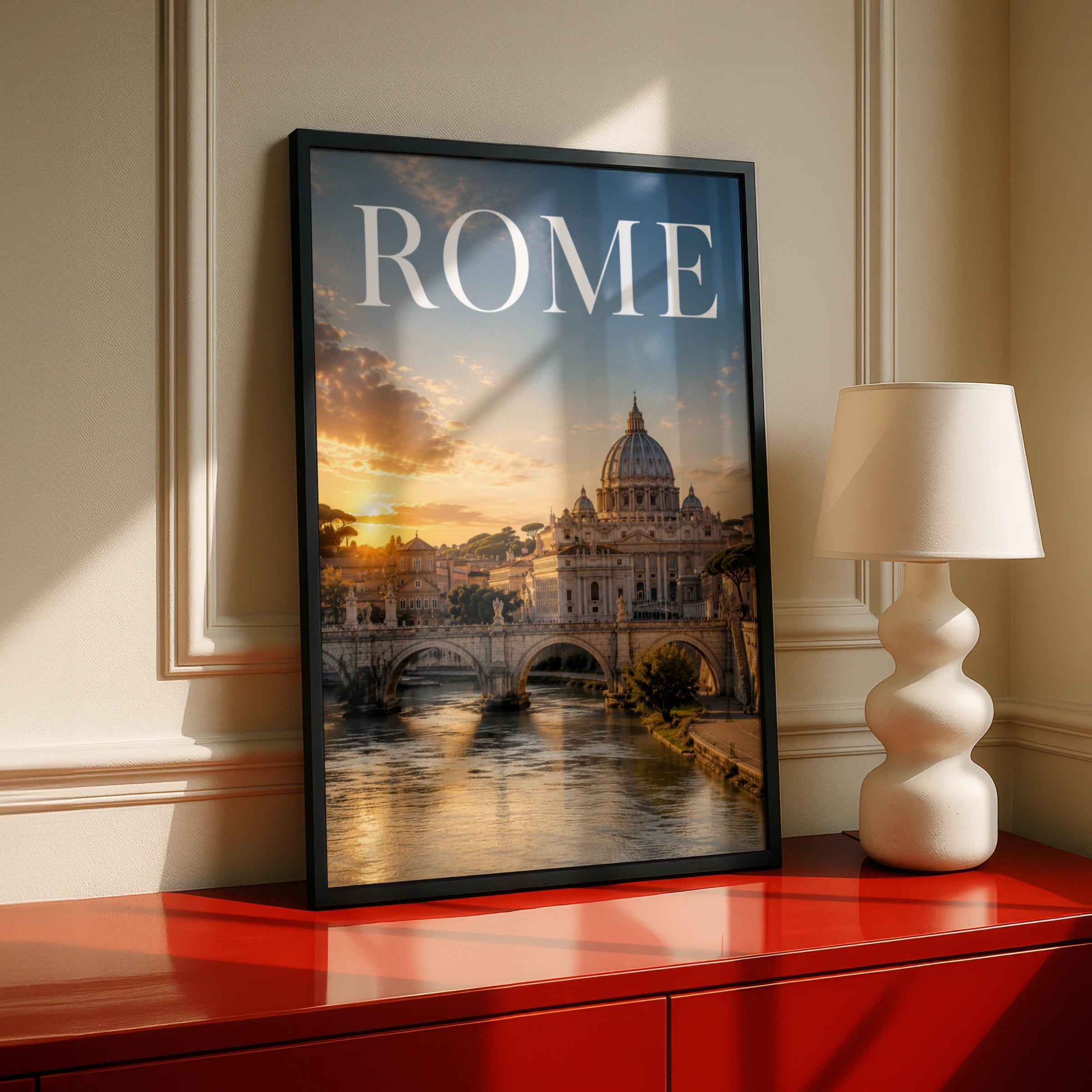 Rome Italy Poster, St Peter's Basilica Sunset Wall Art, Tiber River Travel Print