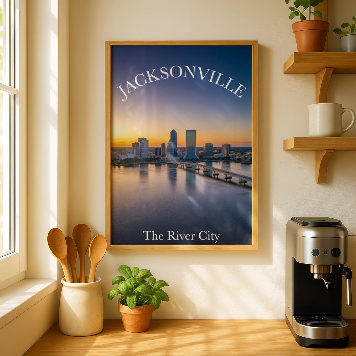 Jacksonville Florida Skyline Poster, River City Sunset Wall Art, FL City Print