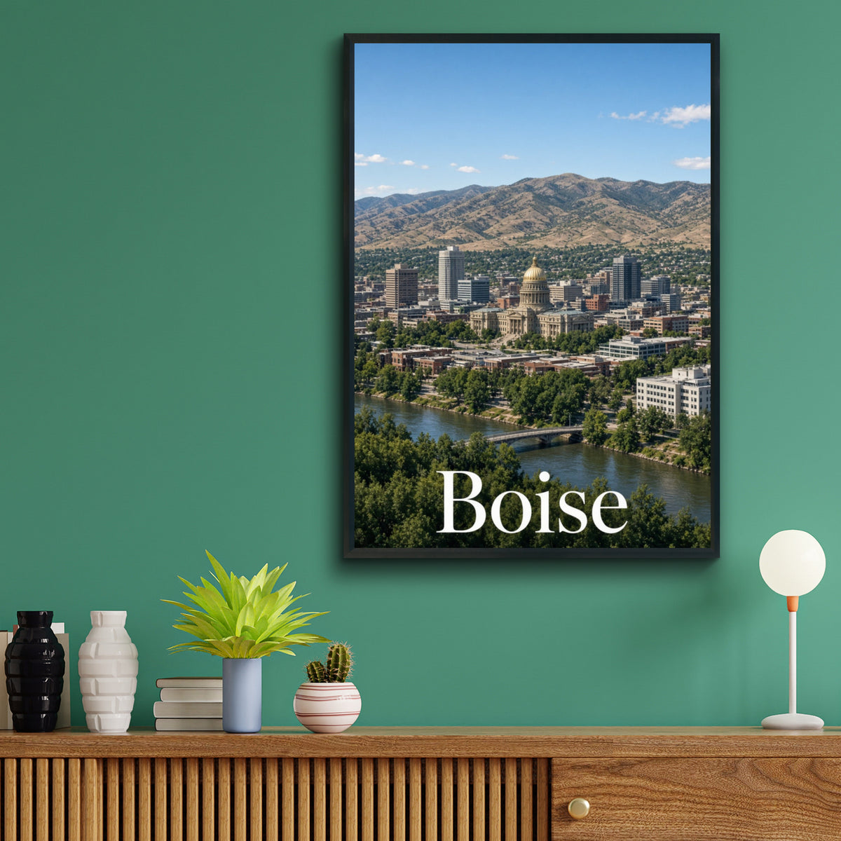Boise Idaho Skyline Poster, Capitol Building City Wall Art, Foothills Travel Print
