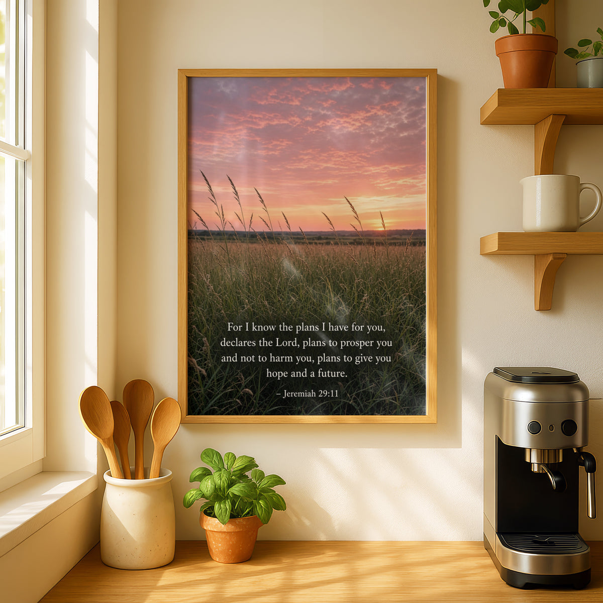 Jeremiah 29:11 Bible Verse Poster, Scripture Wall Art, Christian Gift, Sunset Field Print