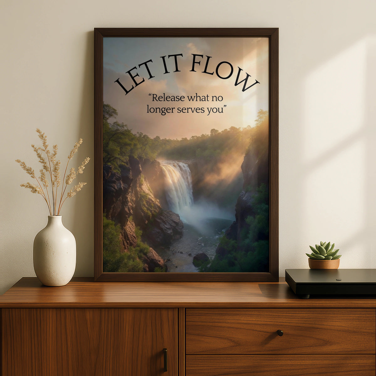 Let It Flow Waterfall Motivational Poster, Release Quote Nature Wall Art Print