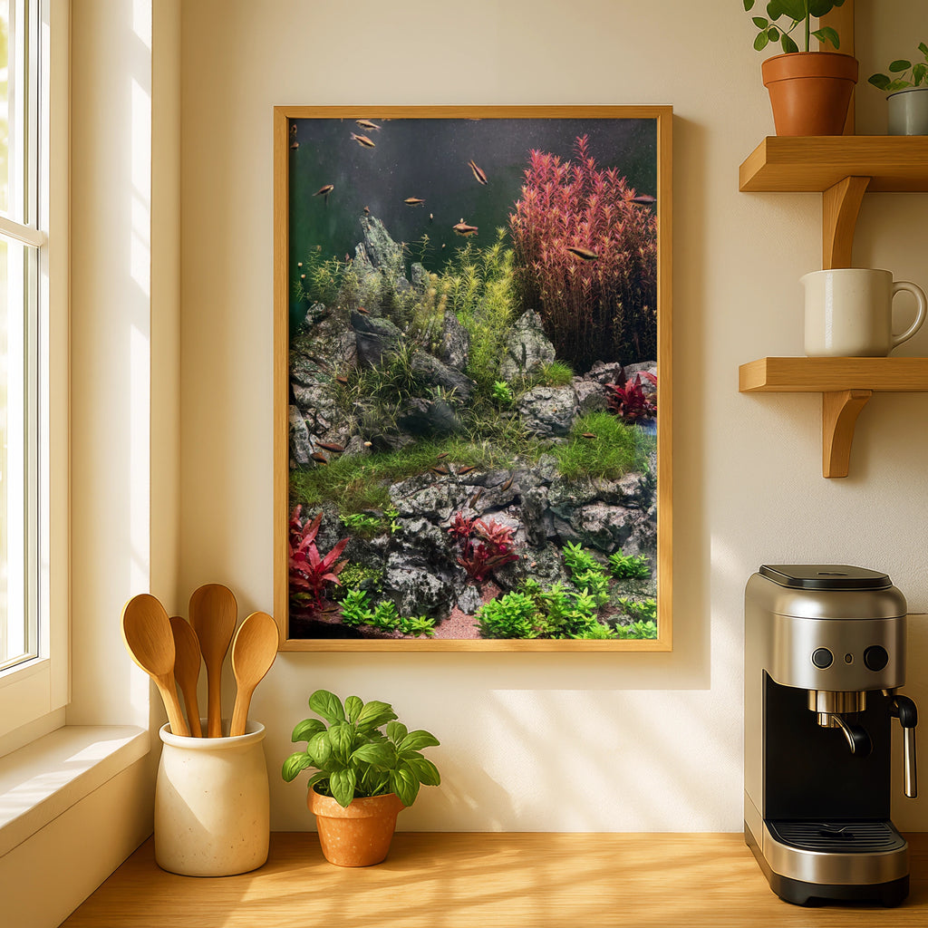 Aquascape Fish Tank Poster, Planted Aquarium Wall Art, Tropical Fish Print
