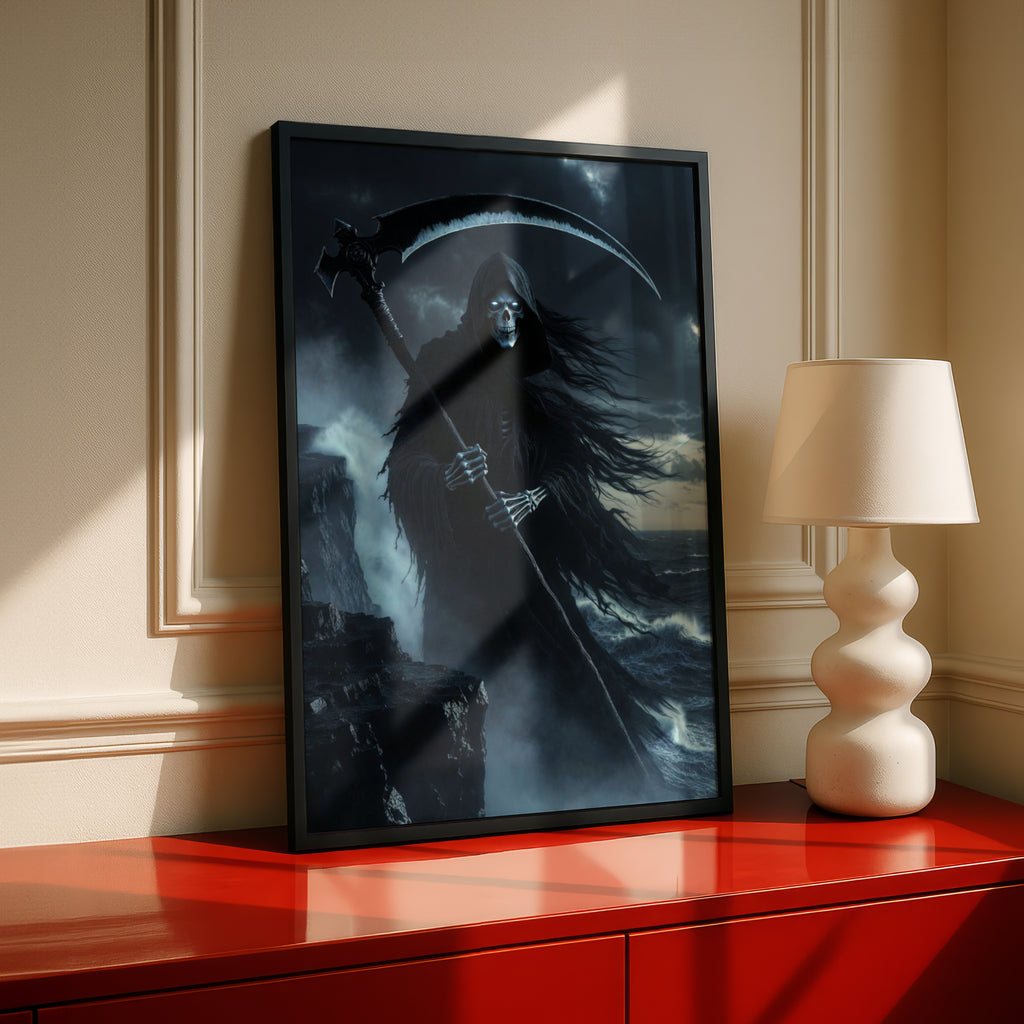 Grim Reaper Poster, Dark Fantasy Wall Art, Death Scythe Print, Gothic Horror Skull Decor