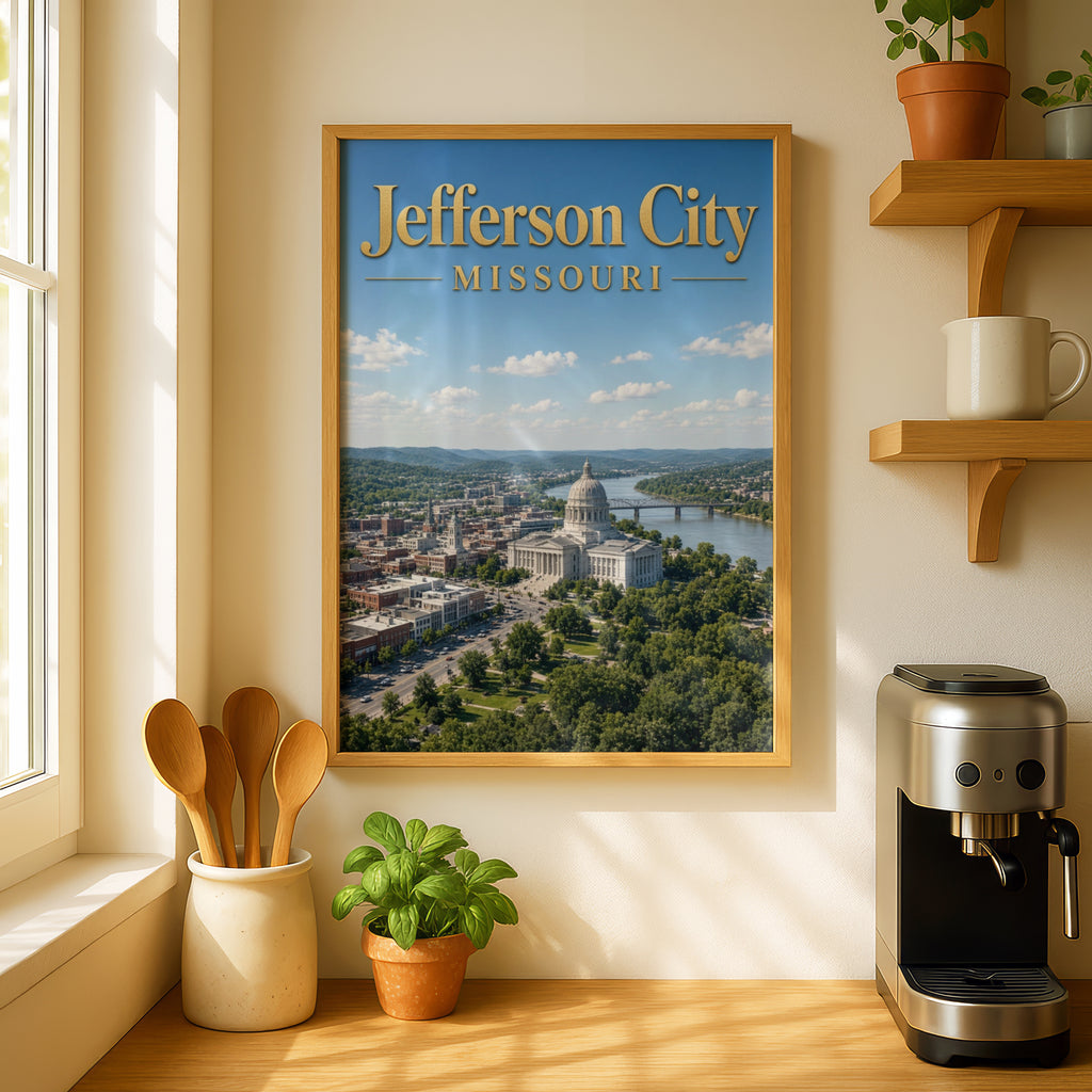 Jefferson City Missouri Poster, State Capitol Wall Art, MO Skyline Print, River View