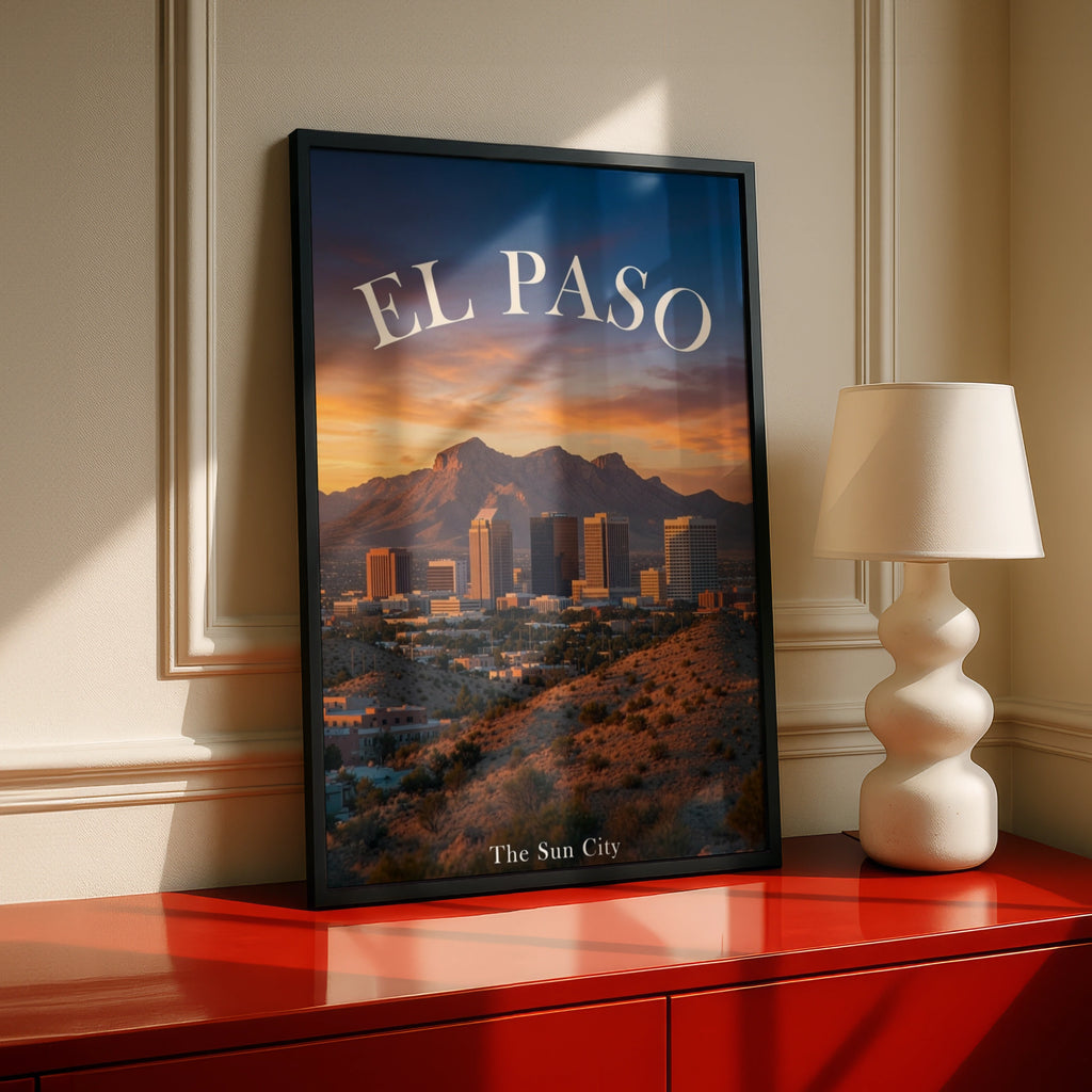 El Paso Texas Poster, Sun City Skyline Wall Art, Desert Sunset Mountain Print