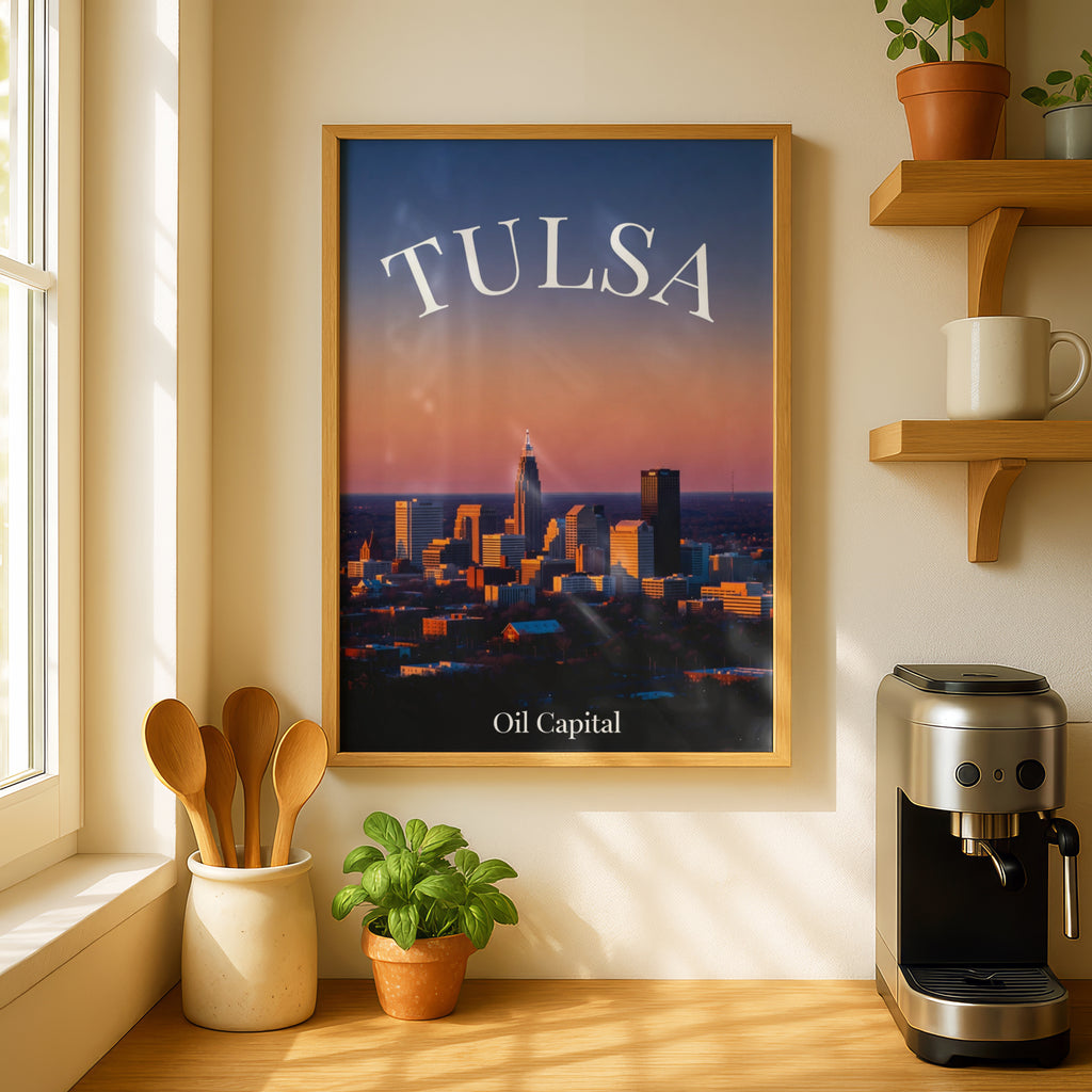 Tulsa Oklahoma Skyline Poster, Oil Capital Sunset City Print, Oklahoma Wall Art Gift
