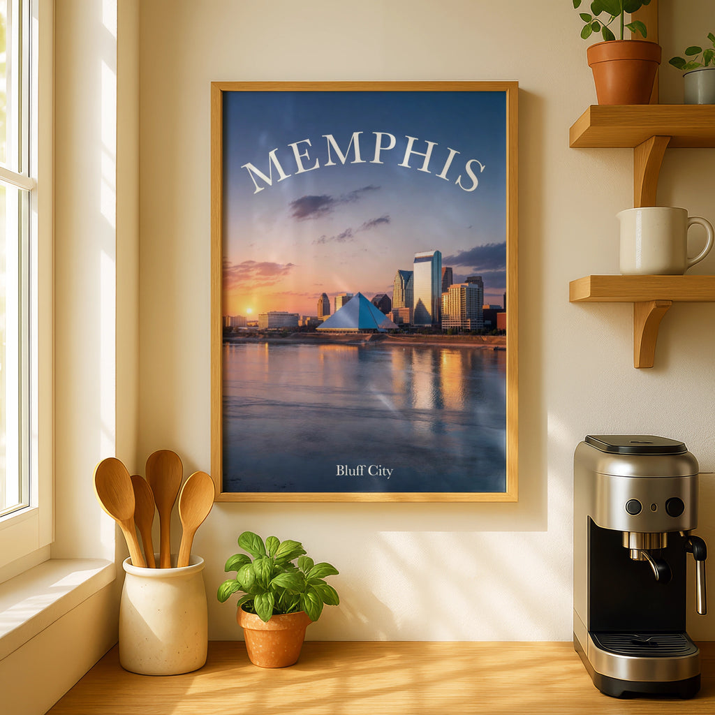 Memphis Skyline Poster, Bluff City Tennessee Wall Art, Mississippi River Sunset Print