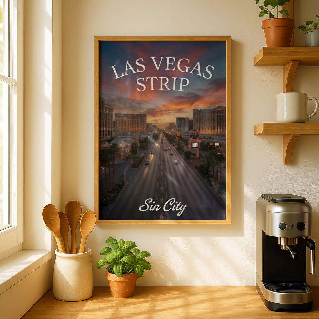 Las Vegas Strip Poster, Sin City Wall Art, Nevada Skyline Print, Sunset Boulevard Decor