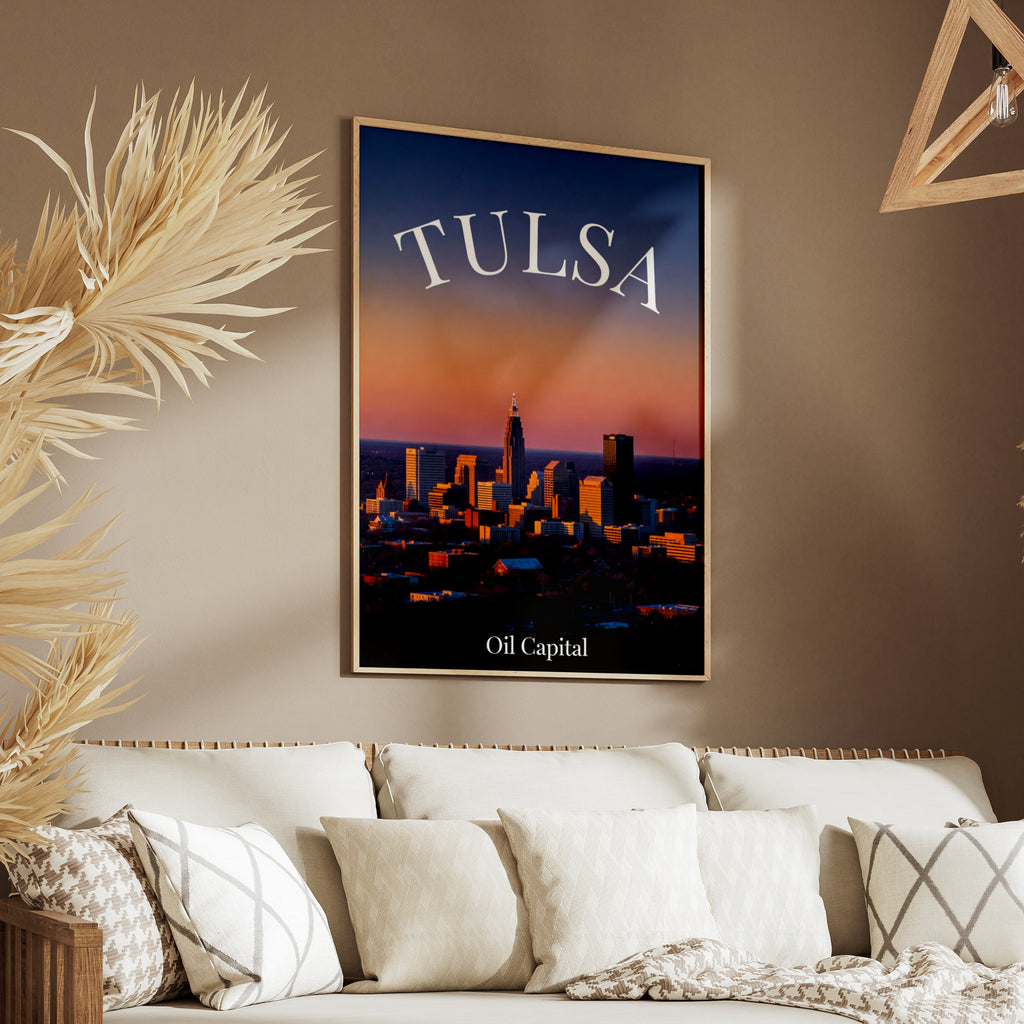 Tulsa Oklahoma Skyline Poster, Oil Capital Sunset City Print, Oklahoma Wall Art Gift